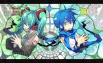  1girl ahoge aqua_eyes aqua_hair aqua_nails blue_eyes blue_hair blue_nails blue_scarf hatsune_miku headphones headset kaito letterboxed long_hair nail_polish scarf sunday31 twintails vocaloid 