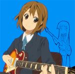  akiyama_mio bad_id bad_pixiv_id blazer brown_eyes brown_hair foreshortening guitar hair_ornament hairpin hands hirasawa_yui instrument jacket k-on! multiple_girls qaz school_uniform short_hair sketch smile 