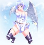  angel angel_wings ass_visible_through_thighs asymmetrical_wings bad_id bad_pixiv_id bare_shoulders blue_hair blush elbow_gloves gloves green_eyes miniskirt nanael queen's_blade shokuyou_mogura short_hair skirt solo thighhighs wings 
