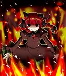  animal_ears bad_id bad_pixiv_id braid cat_ears fire hair_ribbon kaenbyou_rin misato_miyu red_eyes red_hair ribbon short_hair solo touhou twin_braids twintails you_gonna_get_raped 