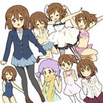  \o/ arms_up bad_id bad_pixiv_id bikini blazer blush bread brown_hair don't_say_&quot;lazy&quot; dress eating food frills fuwafuwa_time hair_ornament hairclip hirasawa_yui jacket k-on! maruki_(punchiki) multiple_views one-piece_swimsuit outstretched_arms pantyhose scarf school_swimsuit school_uniform short_hair side_ponytail smile striped striped_legwear sweater_vest swimsuit v vertical-striped_legwear vertical_stripes 
