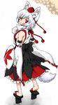  animal_ears bad_id bad_pixiv_id breasts detached_sleeves geta hat highres hisakawa_riho inubashiri_momiji medium_breasts red_eyes sandals shield short_hair sideboob solo tail tengu-geta tokin_hat touhou white_hair wolf_ears wolf_tail 