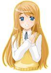  blonde_hair blue_eyes eyebrows k-on! kisaragi_yuki kotobuki_tsumugi long_hair school_uniform smile solo 