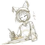  aburaage cervus chopsticks closed_eyes food hat holding long_sleeves lowres monochrome pillow_hat sepia short_hair smile solo spot_color tassel tofu touhou white_background wide_sleeves yakumo_ran 