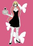  aarue bad_id bad_pixiv_id black_dress blonde_hair bug butterfly crown dress feather_boa high_heels insect jewelry necklace one_piece plate shoes short_hair solo stitches victoria_cindry zombie 