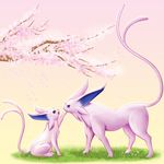  espeon forked_tail gen_2_pokemon highres miharin no_humans pink pokemon pokemon_(creature) tail tree 