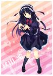  akiyama_mio bangs black_hair blue_eyes blunt_bangs blush dress fuwafuwa_time gothic_lolita hairband headdress heart heart_hands hime_cut k-on! kneehighs lolita_fashion lolita_hairband long_hair ribbon rounded_corners shinia shoes socks solo 