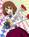  assembling blush brown_eyes brown_hair fuwafuwa_time gundam gunpla hirasawa_yui instrument k-on! kouno_iku looking_at_viewer mecha mobile_suit_gundam music playing_instrument rx-78-2 short_hair solo toy unconventional_guitar 