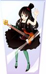  akiyama_mio aqua_legwear bass_guitar black_eyes black_hair don't_say_&quot;lazy&quot; dress etohito facepaint fingerless_gloves gloves hat instrument k-on! mini_hat mini_top_hat mirror pantyhose reflection solo top_hat 