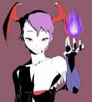  aura bare_shoulders bridal_gauntlets collarbone demon_girl elbow_gloves face flat_chest gloves hands head_wings lilith_aensland purple_hair red_eyes short_hair solo succubus tocky vampire_(game) 
