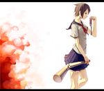  baseball_bat brown_hair lighter mitama_mayo sayonara_zetsubou_sensei school_uniform serafuku short_hair solo sousou_(sousouworks) 