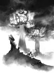  cross greyscale monochrome moruga mushroom_cloud nuclear_weapon rozen_maiden ruins skull solo suigintou translated 