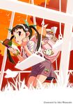  backpack bag bakemonogatari brown_hair hachikuji_mayoi hair_ribbon hairband kneeling monogatari_(series) official_art reading red_eyes ribbon solo swing twintails watanabe_akio 