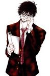  1boy adjusting_glasses aruji_no_oose_no_mama_ni formal glasses male male_focus messy_hair necktie ootori_kyoya ouran_high_school_host_club simple_background solo suit tie 