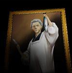  bad_id bad_pixiv_id fish frame grey_hair kappougi knife kumasawa_chiyo m-samuel old old_woman painting_(object) perspective portrait_(object) solo umineko_no_naku_koro_ni 