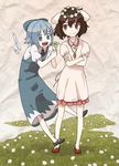  cirno clover clover_(flower) crossed_arms flower four-leaf_clover head_wreath inaba_tewi itsutsu multiple_girls smile touhou 