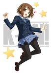  brown_eyes brown_hair hair_ornament hairpin hirasawa_yui k-on! miyai_sen pantyhose school_uniform short_hair solo 