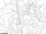  akiyama_mio bass_guitar closed_eyes fingerless_gloves gloves greyscale hat instrument k-on! kitahara_tomoe_(kitahara_koubou) lineart monochrome solo 