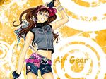  air_gear arm_up armpits belt blue_eyes brown_hair crop_top elbow_pads fingerless_gloves glasses gloves grin headband long_hair midriff navel noyamano_ringo oogure_ito polka_dot ribbon shirt shorts skull sleeveless sleeveless_shirt smile solo turtleneck twintails visor_cap wallpaper watermark wristband zipper 