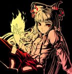  akitu_kouta bangs bow fire fujiwara_no_mokou hair_bow hair_ribbon long_hair red_eyes ribbon silver_hair solo touhou 