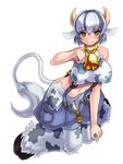  animal_ears animal_print bad_id bad_pixiv_id bare_shoulders bell bell_collar blush breasts collar cow_ears cow_girl cow_print cow_tail green_eyes holstaurus hooves horns kenkou_cross large_breasts lowres midriff monster_girl_encyclopedia official_art simple_background solo tail white_background zipper 