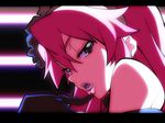  absurdres artist_request black_eyes finger_to_mouth gloves hairband highres idol lips long_hair naughty_face pieces_of_sweet_stars pink_hair ponytail shiny solo teeth tengen_toppa_gurren_lagann yoko_littner 