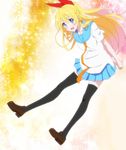  blonde_hair blue_eyes highres kirisaki_chitoge long_hair nisekoi pleated_skirt ribbon school_uniform screencap skirt solo sparkle thighhighs 