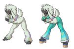  anthrofied bent_over big_breasts breasts canine dog female furfrou holding_breasts iridescent looking_at_viewer lordstevie mammal nintendo nude open_mouth plain_background platform_shoes pok&#233;mon pok&eacute;mon poodle red_eyes solo video_games white_background 