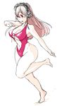  blush breasts casual_one-piece_swimsuit center_opening cleavage_cutout headphones large_breasts long_hair looking_at_viewer navel nitroplus o-ring o-ring_swimsuit one-piece_swimsuit open_mouth solo super_sonico swimsuit zimbabwefumi 