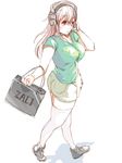  bag between_breasts breasts cellphone headphones large_breasts long_hair looking_away nitroplus open_mouth phone pink_hair red_eyes solo strap_cleavage super_sonico zimbabwefumi 