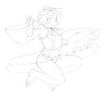  aki_minoriko barefoot bow bow_panties breasts dress feet greyscale hat jumping kasuga_yukihito leaf lineart monochrome panties small_breasts smile solo touhou traditional_media underwear work_in_progress 