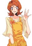  brown_eyes brown_hair hand_in_pocket happinesscharge_precure! looking_at_viewer oomori_yuuko precure short_hair simple_background smile solo tima white_background 