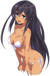  bad_id bad_twitter_id bare_shoulders bikini black_hair blue_eyes blush breasts captain_earth cleavage collarbone cropped_legs dark_skin front-tie_top halterneck kawata_hisashi leaning_forward long_hair looking_at_viewer medium_breasts mutou_hana navel open_mouth side-tie_bikini simple_background solo strap_gap string_bikini swimsuit two_side_up very_long_hair white_background 