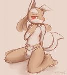  bare_chest barefoot blush bulge clothed clothing collar cute kiba_wolfbane lucario male nintendo nurinaki panties pok&#233;mon pok&eacute;mon red_eyes shadow simple_background sketch skimpy solo spikes suggestive underwear video_games 