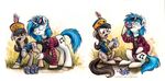  alcohol beer beverage black_hair blue_hair can clothing collar cutie_mark drinking duo equine eyes_closed eyewear female friendship_is_magic glasses grass hair hat horn horse mammal marching_ban my_little_pony octavia_(mlp) piercing plain_background pony purple_eyes sitting sophiecabra tess_garman tongue tongue_out unicorn uniform vinyl_scratch_(mlp) white_background 