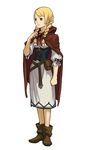  absurdres ankle_boots arm_up bangs belt blonde_hair blue_eyes boots braid cape clenched_hand corset dress gyakuten_saiban hand_on_own_chest highres long_hair mahoney_katalucia non-web_source nuri_kazuya official_art parted_bangs professor_layton professor_layton_vs._gyakuten_saiban ribbon solo twin_braids 
