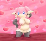  big_breasts blue_eyes blush breasts chubby elbow_gloves female gloves legwear lingerie looking_at_viewer nintendo ole pok&#233;mon pok&eacute;mon pose pussy smile solo standing stockings video_games 