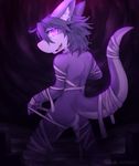  bandage dragon hair long_hair nude nurinaki purple_eyes raised_tail 