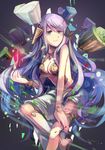  anklet barefoot breasts cleavage gaia_(p&amp;d) green_eyes highres jewelry long_hair medium_breasts nail_polish petals purple_hair puzzle_&amp;_dragons shadowsinking solo 