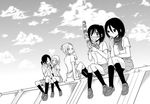  ajiichi annie_leonhardt blush christa_renz cloud drooling food freckles greyscale ice_cream ice_cream_cone jealous mikasa_ackerman monochrome multiple_girls open_mouth outdoors pleated_skirt sasha_braus scarf shingeki_no_kyojin shoes sitting skirt sky socks too_many too_many_scoops ymir_(shingeki_no_kyojin) yuri 