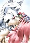  bandanna canine chimera embrace hair hybrid karabiner legendz long_hair love mammal nipples sleeping wolf wolfie 