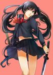  black_eyes black_hair kanameyura katana original school_uniform solo sword twintails weapon 
