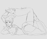  ass bad_id bad_tumblr_id barefoot drill_hair flexible greyscale halter_top halterneck han_juri legs_over_head lying monochrome on_stomach shugarskull sketch smile solo street_fighter street_fighter_iv_(series) twin_drills 