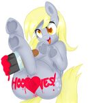  alpha_channel anus blonde_hair butt cutie_mark derpy_hooves_(mlp) english_text equine eyelashes female friendship_is_magic fur grey_fur hair happy hooves legs_up loopend mammal my_little_pony paint paintbrush pegasus plain_background pussy smile solo text transparent_background wings 