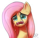  blue_eyes crying equine fangs female fluttershy_(mlp) friendship_is_magic hair mammal my_little_pony pegasus pink_hair plain_background portrait raikoh-illust solo tears upset white_background wings 