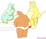  armadirou back bear cat chubby covering feline kemono looking_back male mammal moobs plain_background sitting underwear white_background 