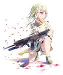  bike_shorts black_bullet blonde_hair blood braid bullet crying frown grenade_launcher gun highres kyouko_kasa long_sleeves magazine_(weapon) one_knee red_eyes rifle scarf senju_kayo shell_casing shoes short_hair shotgun_shells solo tears trigger_discipline twin_braids usas-12 weapon 