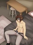  bed blush brown_hair hair human linhthasack male mammal 