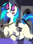  blue_hair cutie_mark equine eyelashes female feral friendship_is_magic fur hair headphones hooves horn looking_at_viewer loopend mammal my_little_pony presenting purple_glasses raised_tail smile solo speakers turntable two_tone_hair underhoof unicorn vinyl_scratch_(mlp) white_fur 