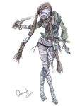  bad_id bad_pixiv_id bandages brown_hair final_fantasy final_fantasy_xi full_body hair_tubes holding holding_sword holding_weapon hood long_hair looking_at_viewer monster_girl mummy nukomasu qutrub reverse_trap solo standing sword twintails very_long_hair weapon 